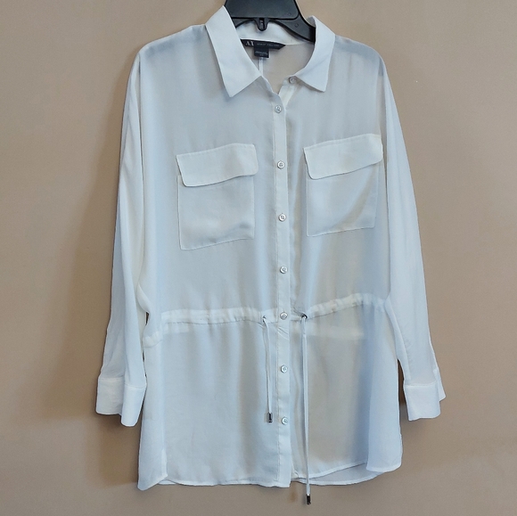 Armani Exchange button front oversized shirt with pull waist - Picture 1 of 8